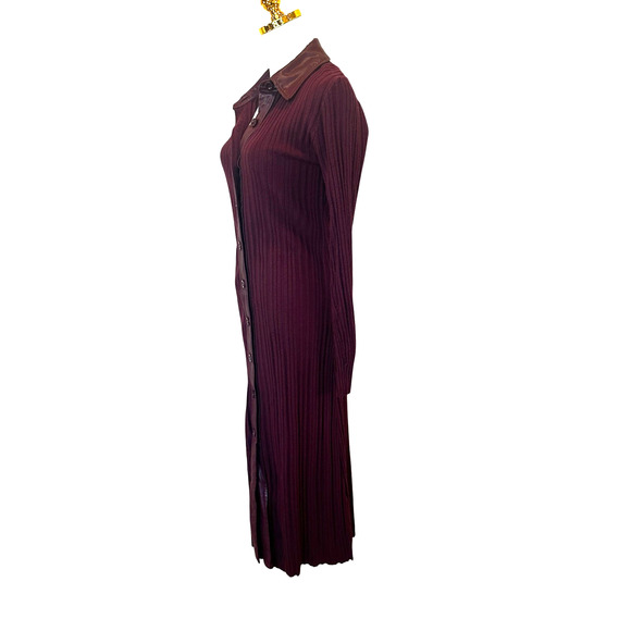 Toccin Burgundy Ribbed Knit Shirt Dress XS Midi Office Work Designer $525 - Picture 11 of 14